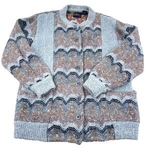 Vintage LeRoy Cardigan Sweater Women XL‎ Gray Fluffy Kurt Coban 80s 90s Grandma